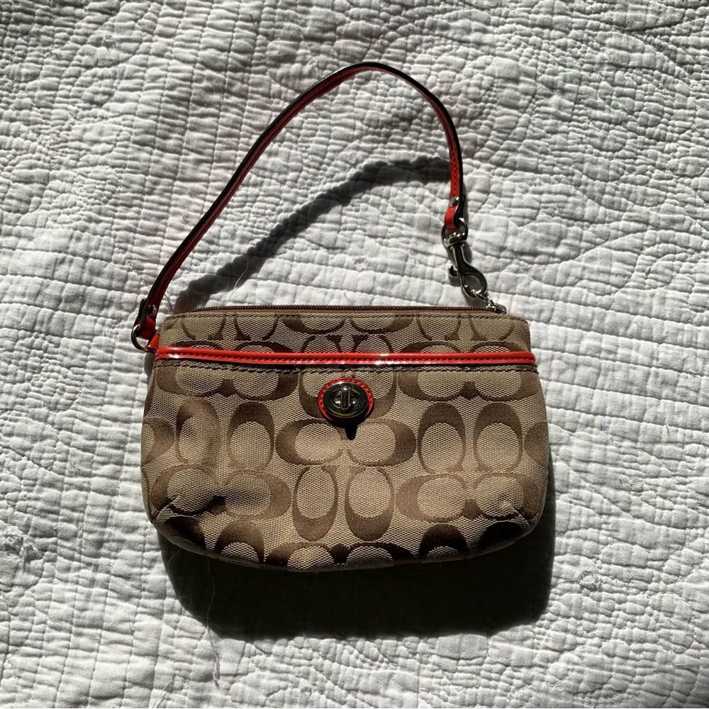 Coach Brown and Red Wristlet Wallet